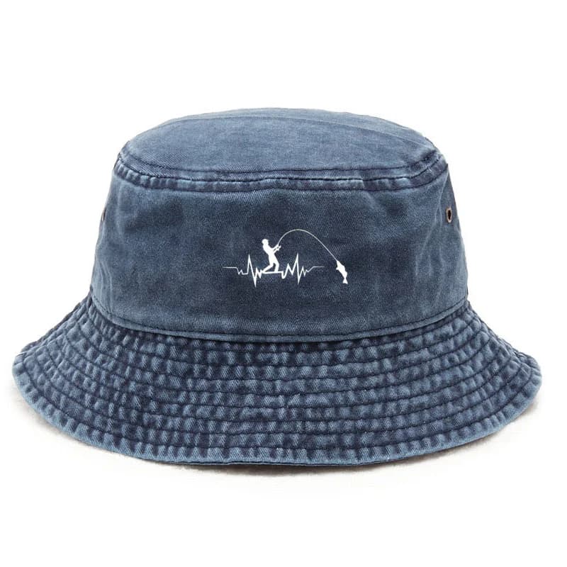 Personalized Cotton Fisherman's Hat Lavato Effetto aged with Fishing Drawing, Men's Sun Hat with UV Protection, Streetwear Style