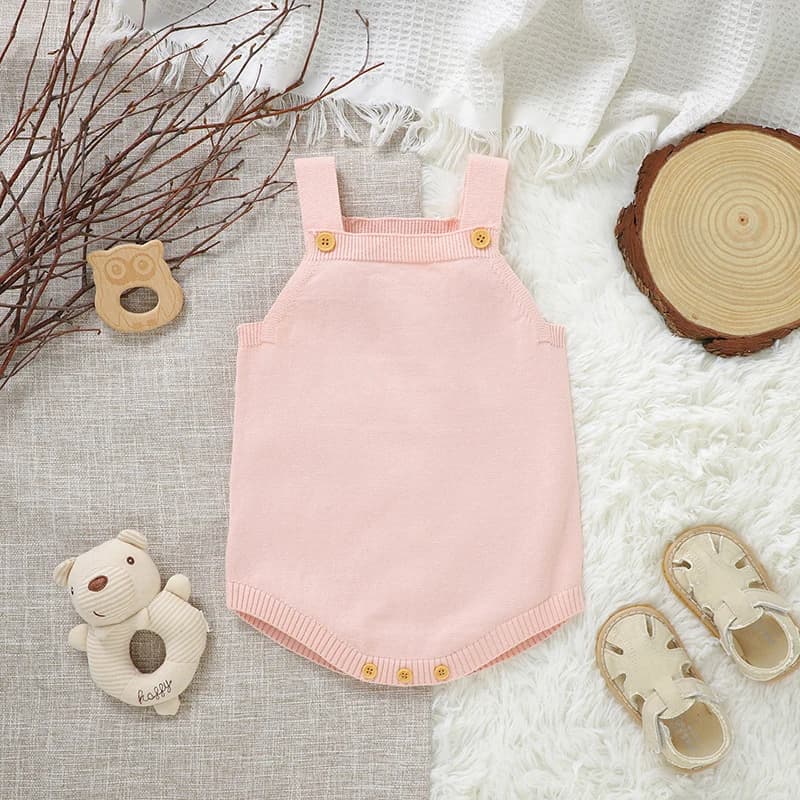 Neonato Body in cotone lavorato a maglia per bambini Sling Clothes Moda Solid 0-18M Tuta infantile Boy Girl Tuta senza maniche Estate