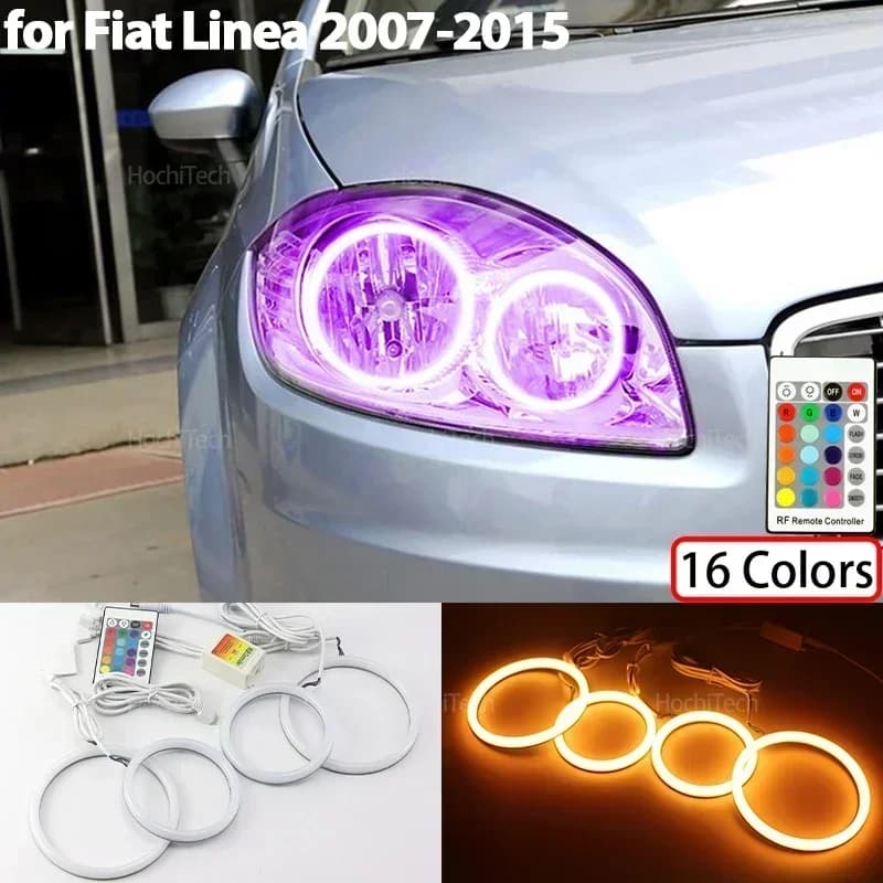 For Fiat Linea 2007-2015 16-Color RGB Cotton Light Rings Led Angel Eyes Car Headlight Accessories Daytime Running Lights