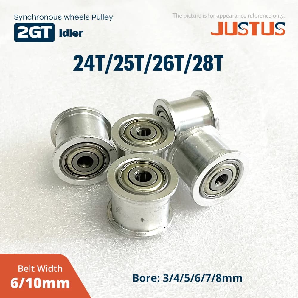 2GT 24T/25T/26T/28T Denti Puleggia Tenditrice Foro 3/4/5/6mm Con Cuscinetto Per 6/10mm GT2 Cinghia Sincrona 3D Accessori Per Stampanti