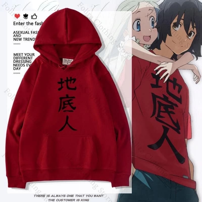 Anime Yadomi Jinta Same Print Hoodie Long Sleeve Tops Red Hoodies for Men Pullovers Casual Sweatshirt Cosplay Costume Hoodies
