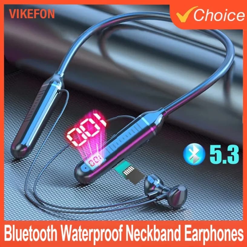 5.3 Wireless Headphones Waterproof Magnetic Headphones With Neck Headset LED Displays from Game Stereo Sports Headphones Halter