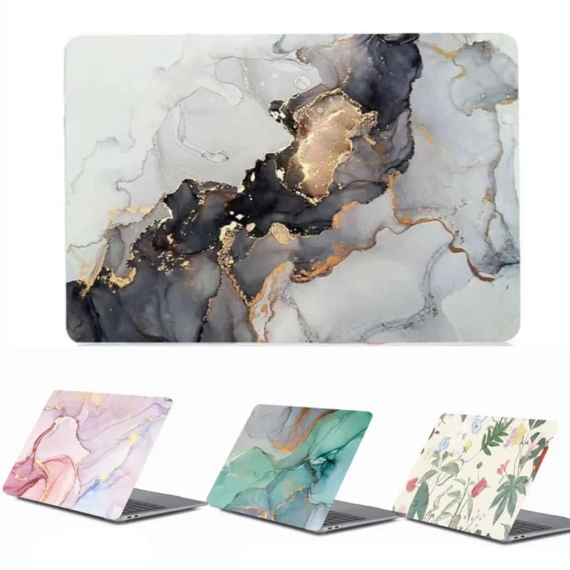 Custodia per laptop con fiori in marmo per MacBook Air 13.6 M4 15 M3 Cover rigida per Mac Book Pro 13 M1 M2 14 M4 16 2025 Accessori per maniche