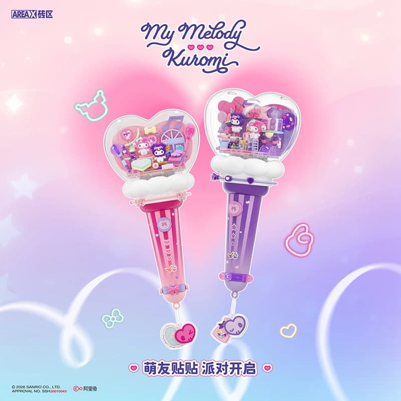 AREAX Building Blocks Blind Box Sanrio Kuromi My Melody Support Stick Puzzle Assemblabile Decorazione da Scrivania Regalo di Compleanno per Amici