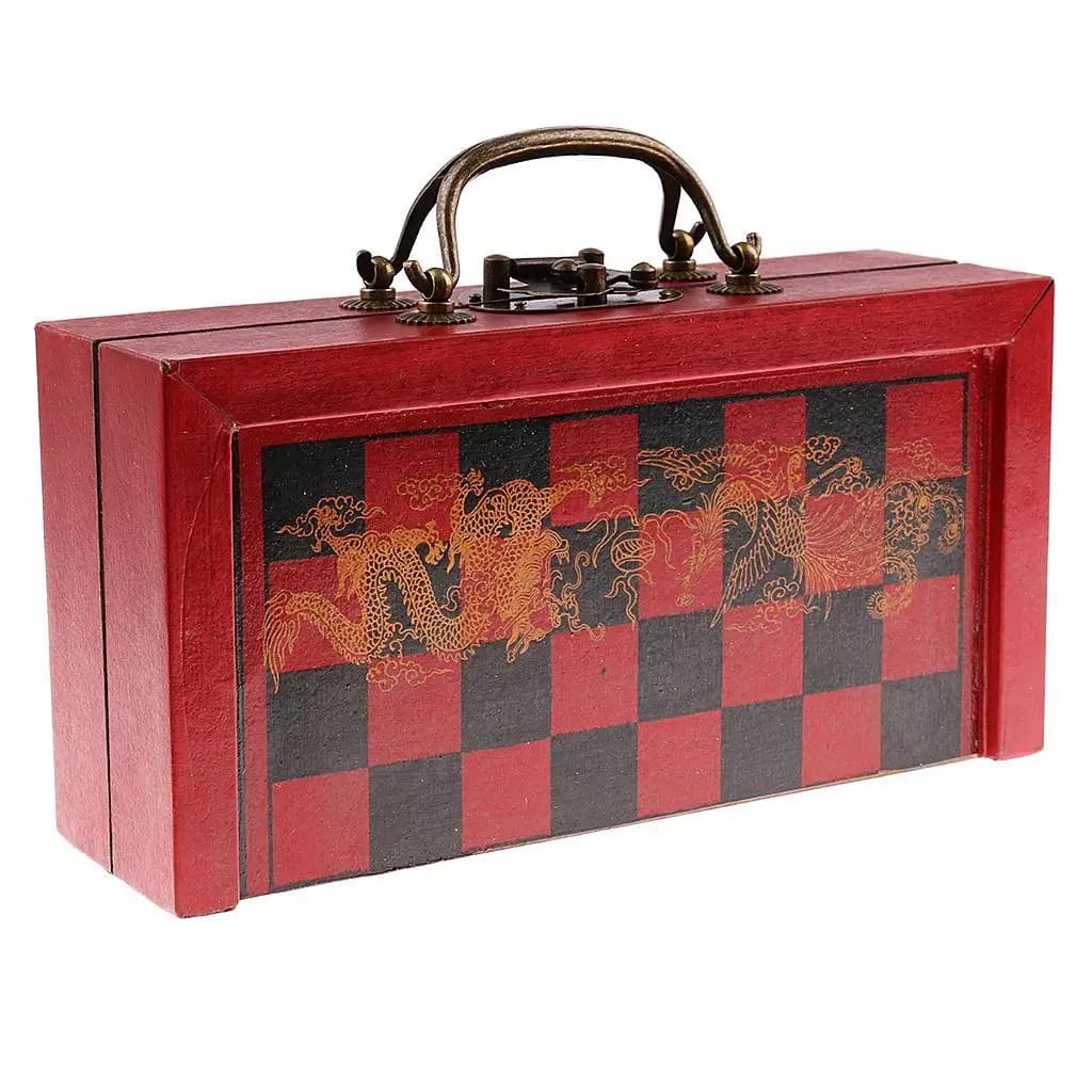 Set di Scacchi Cinese Antico con Scacchiera Pieghevole in Legno, Gioco Classico per Famiglia, Regalo per Genitori e Figli, Oggetto da Collezione