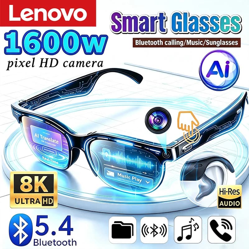 Lenovo AI Smart Glasses 8K Touch Photo Camera Translation Bluetooth Conversation Recording Listening To Music Smart Sunglasses