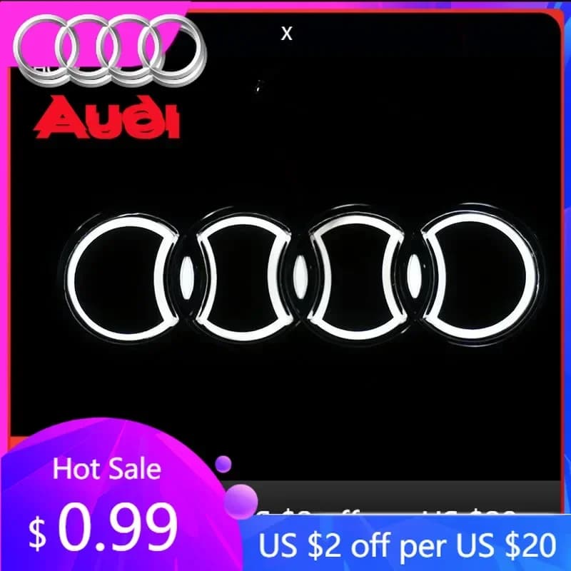 Copricerchi Luminosi per Audi 18*5.8CM, Emblema Posteriore 5D Modificato con Luce LED, Logo Luminoso per Bagagliaio Audi A2 A3 A4 A5 A6 A7 A8 Q