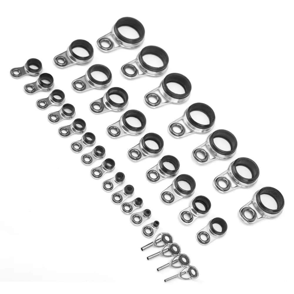 Guide per canne da pesca durevoli in acciaio inossidabile da 33 pezzi con anello in ceramica Dimensioni multiple Anello per occhi Anello per zattera Riparazione di canne da pesca