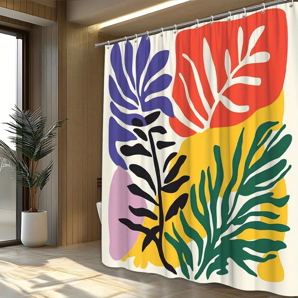Tenda da doccia con illustrazione astratta di foglie di palma, 1 pezzo con 12 ganci, per bagno, decorazioni per la casa, stampa piatta 2D in poliestere, 70,8x70,8 pollici