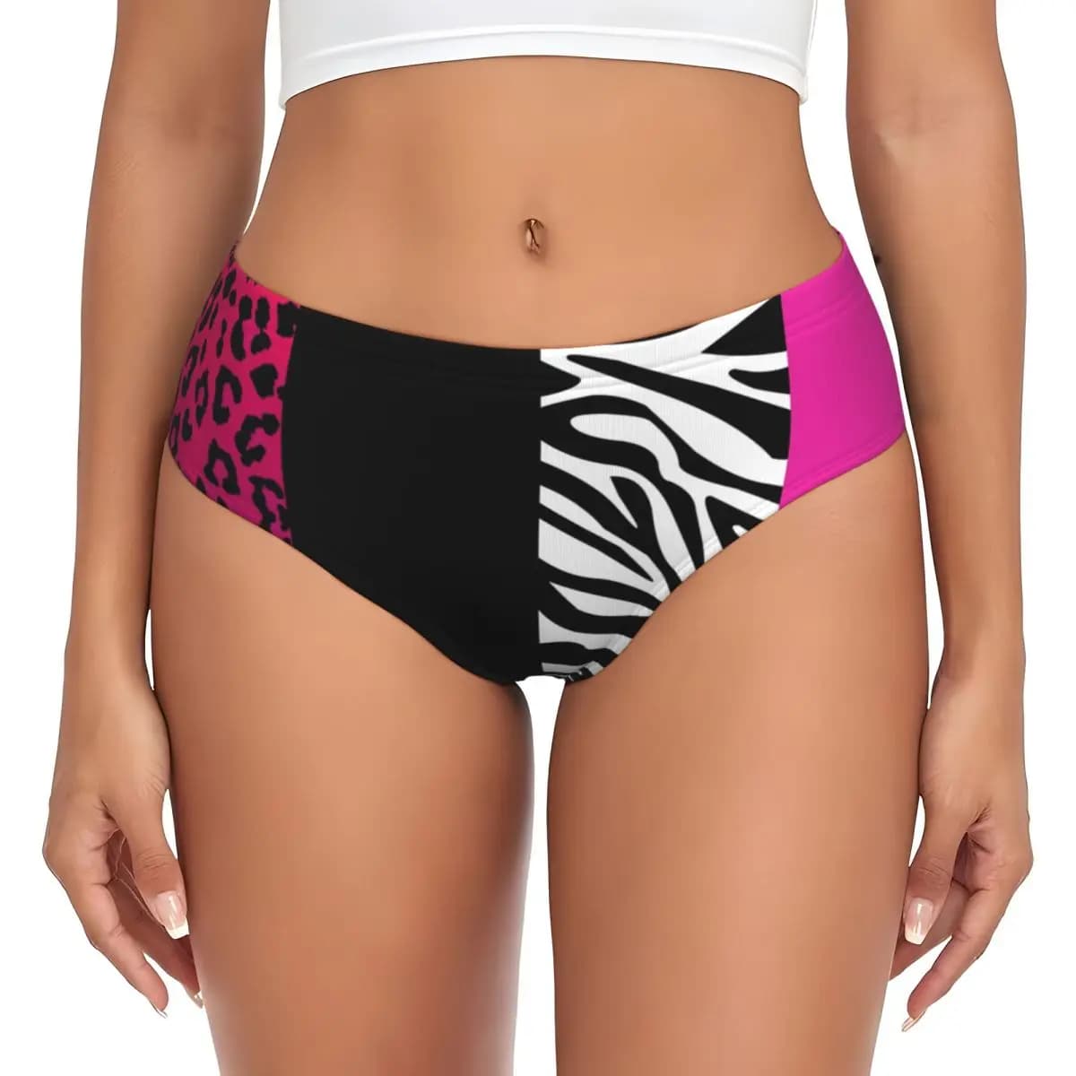 Personalized briefs with zebra print and pink shocking leopard, comfortable woman's underwear, Valentine's Day gift.