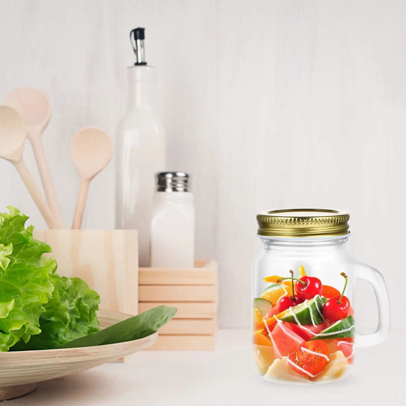 6 barattoli in vetro con coperchi, barattoli in vetro trasparenti, contenitori per alimenti multifunzionali, per caramelle, spezie, frutta, insalata, cucina