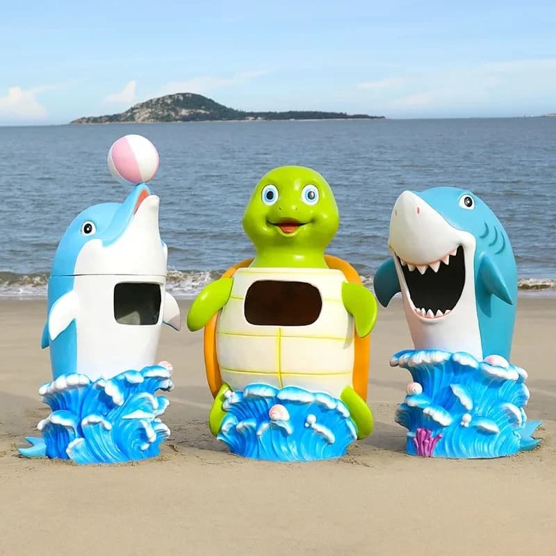 Commercial area, Ocean Park trash can sculpture, hotel cartoon dolphin theme decoration, kindergarten outdoor ornaments