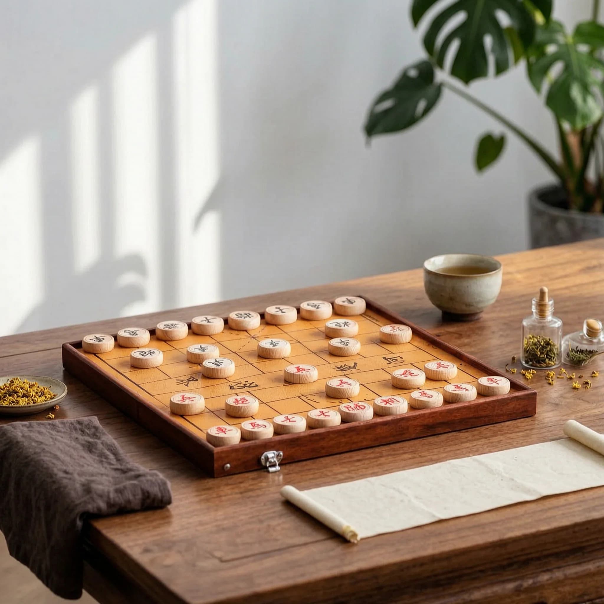 Chinese Chess Table Printed Grid Folding Chess Table Xiangiqi Set Carrying Handle Compact Design