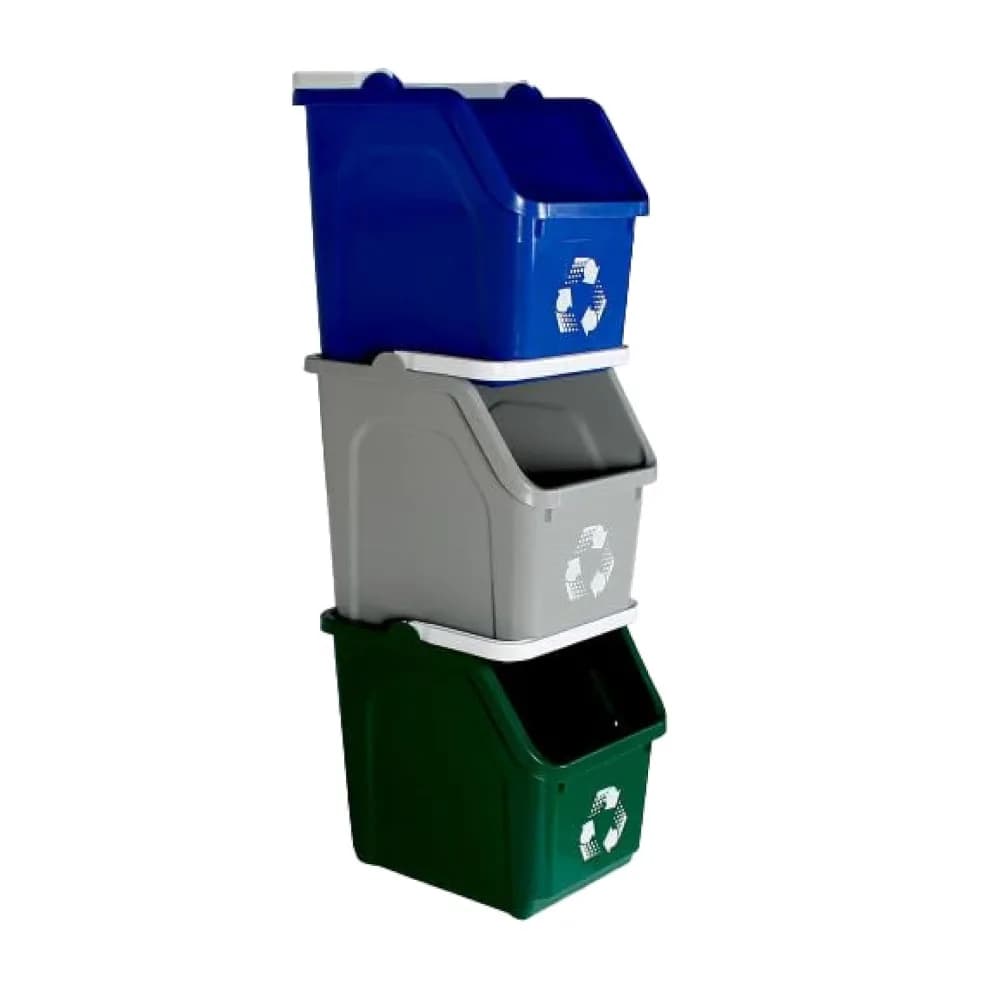 Sistema di Riciclaggio Multi-Contenitore con 3 Bidoni Impilabili da 6 Galloni per Cucina, Ufficio, Garage