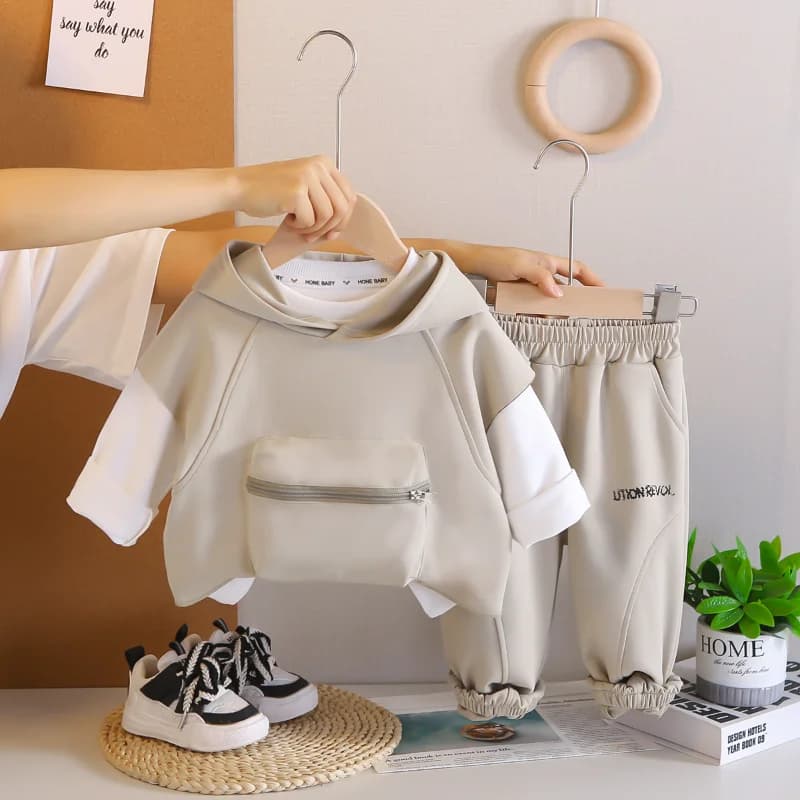 Nuova Primavera Autunno Neonati maschi Vestiti Bambini Gilet con cappuccio T-shirt Pantaloni 3 pezzi/set Abbigliamento per bambini Abiti per neonati Tute per bambini