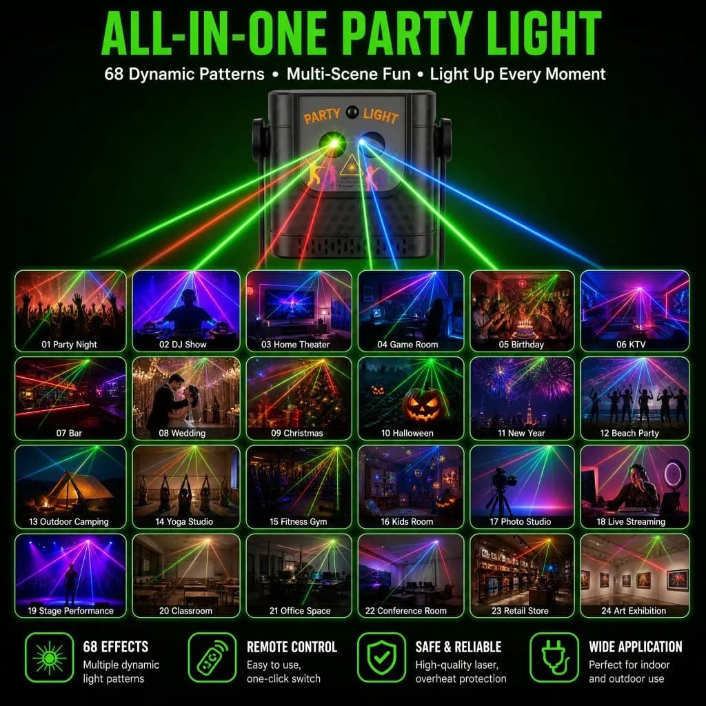 Mini Laser Party Light with Remote Control Sound Activated RGB Strobe Stage Projector Lamp for Home KTV Bar Birthday Christmas