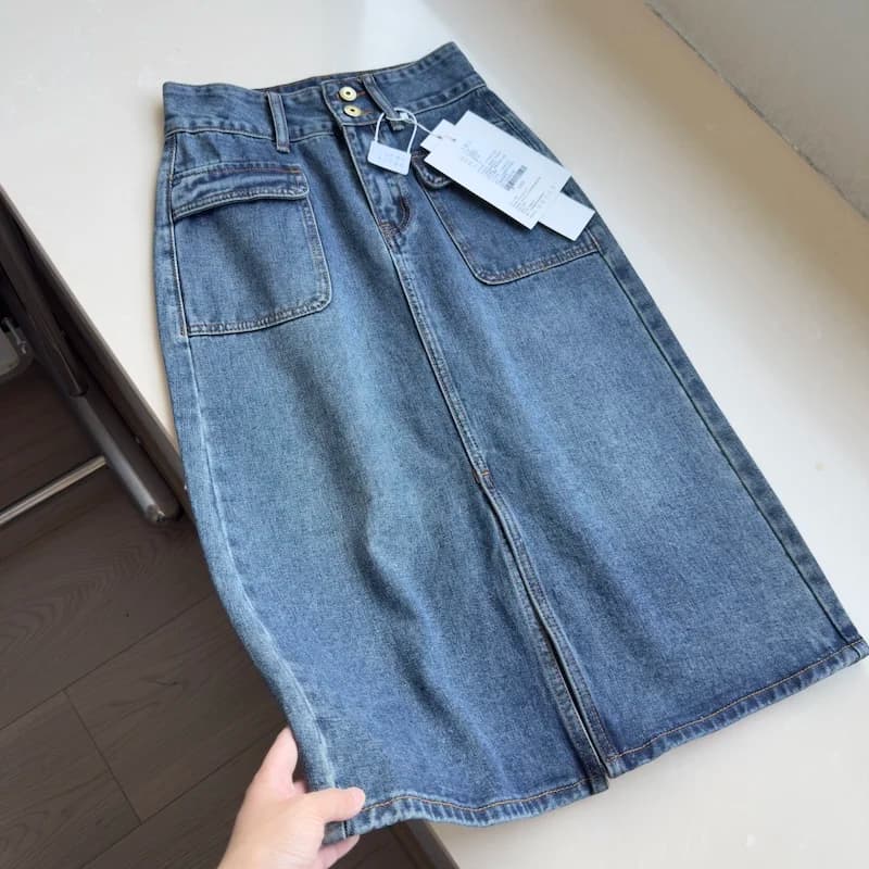 Gonne Jean con spacco frontale Vita alta Versatile Mezza gonna in denim H-Edition Gonne estive dimagranti casual in cotone da donna