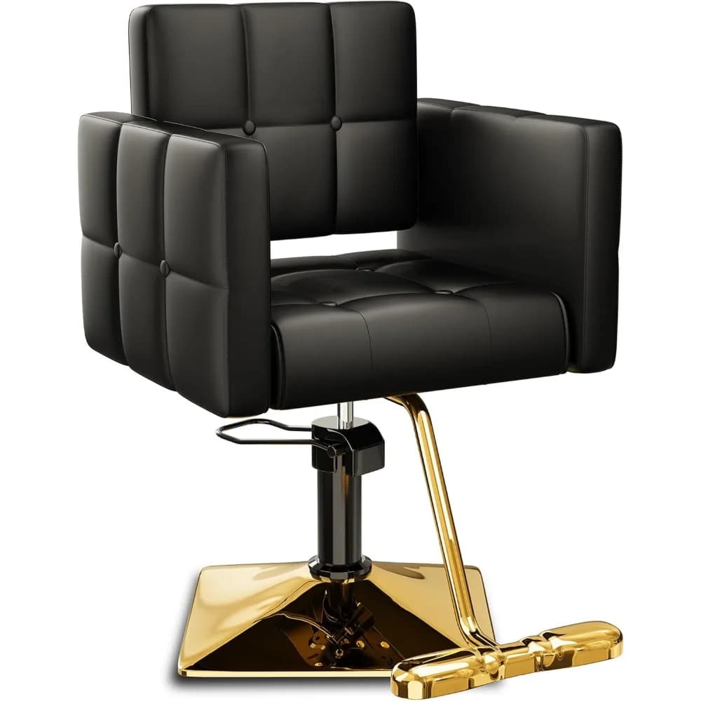High-end saloon chair, gold and black, eco-leather, 360 ° Swivel, load capacity of 330 pounds, memory foam cushion, armrest