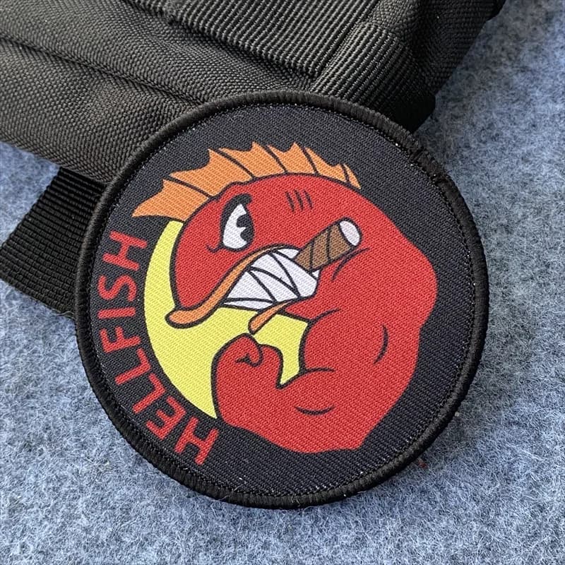 HELLFISH Logo Print Patch Hook and Loop Hellfish Military Tactical Morale Badge Outdoor Backpack Clothing Decorative Stickers