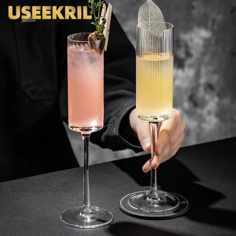 Bicchieri da cocktail creativi a strisce, bicchieri da cocktail alti, bicchieri da vino, bicchieri scintillanti, accessori per bar per feste