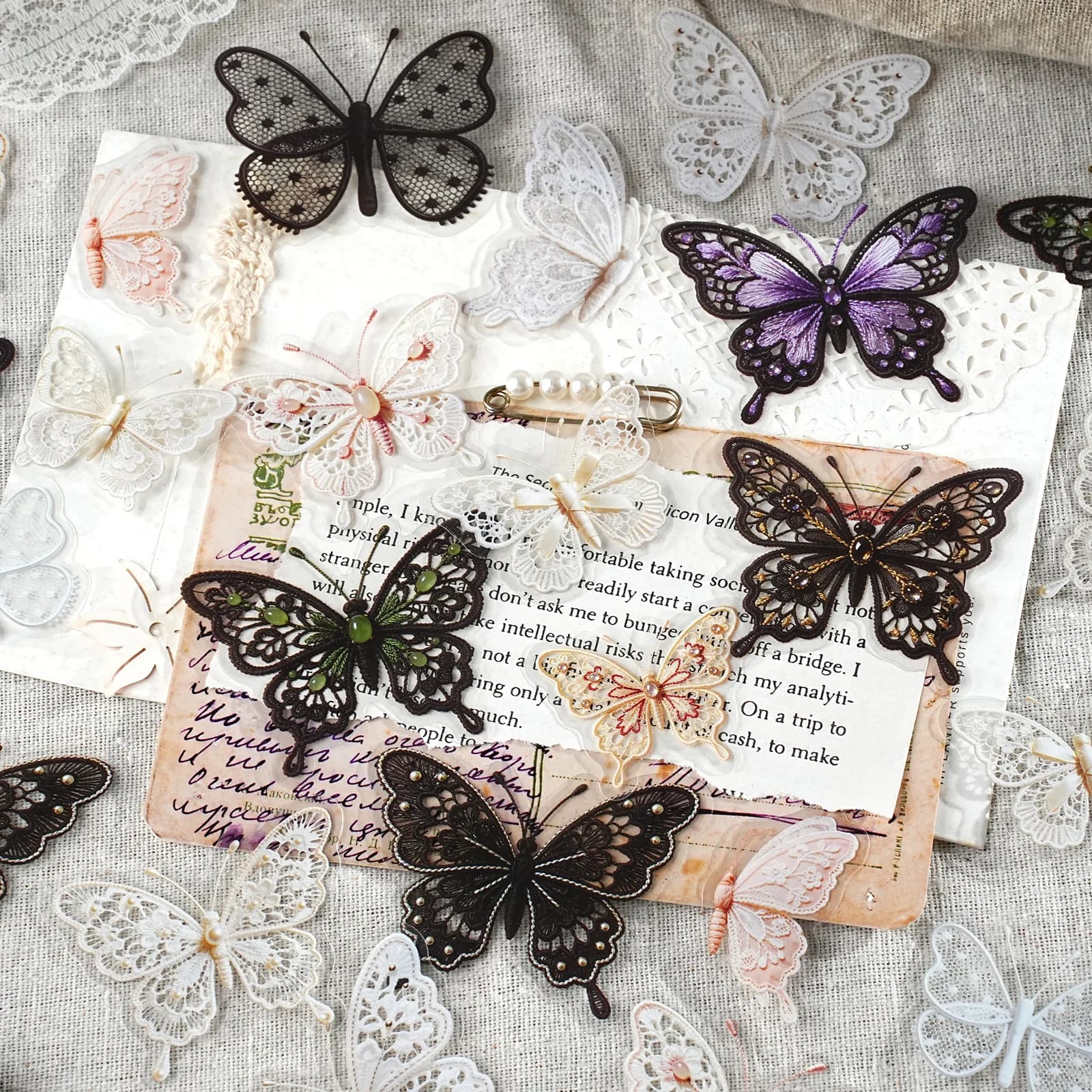 Butterflies Flora and Fauna Scrapbook Stickers Set for Scrapbooking and Journaling Notebooks, Junk Journal Supplies, Sketchbook