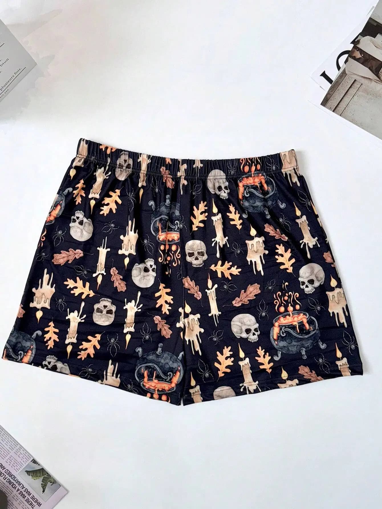 Men Halloween Skull Print Boxer Shorts 4pcs Set Breathable Stretch Loose Pajama Shorts