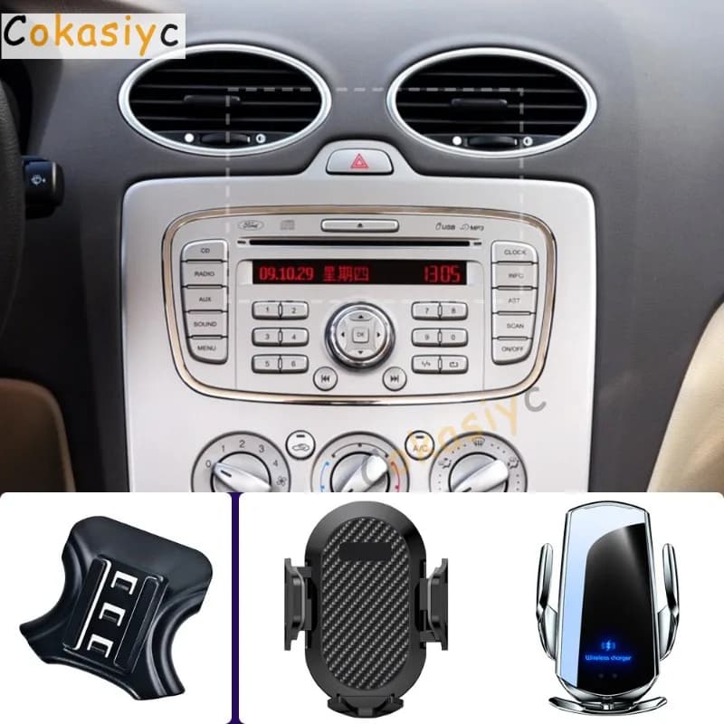 Car Phone Holder For Ford Focus MK2 2005 2006 2007 2008 2009-2011 Mobile Phone Mounts Car Wireless Charging Special Fixed Base