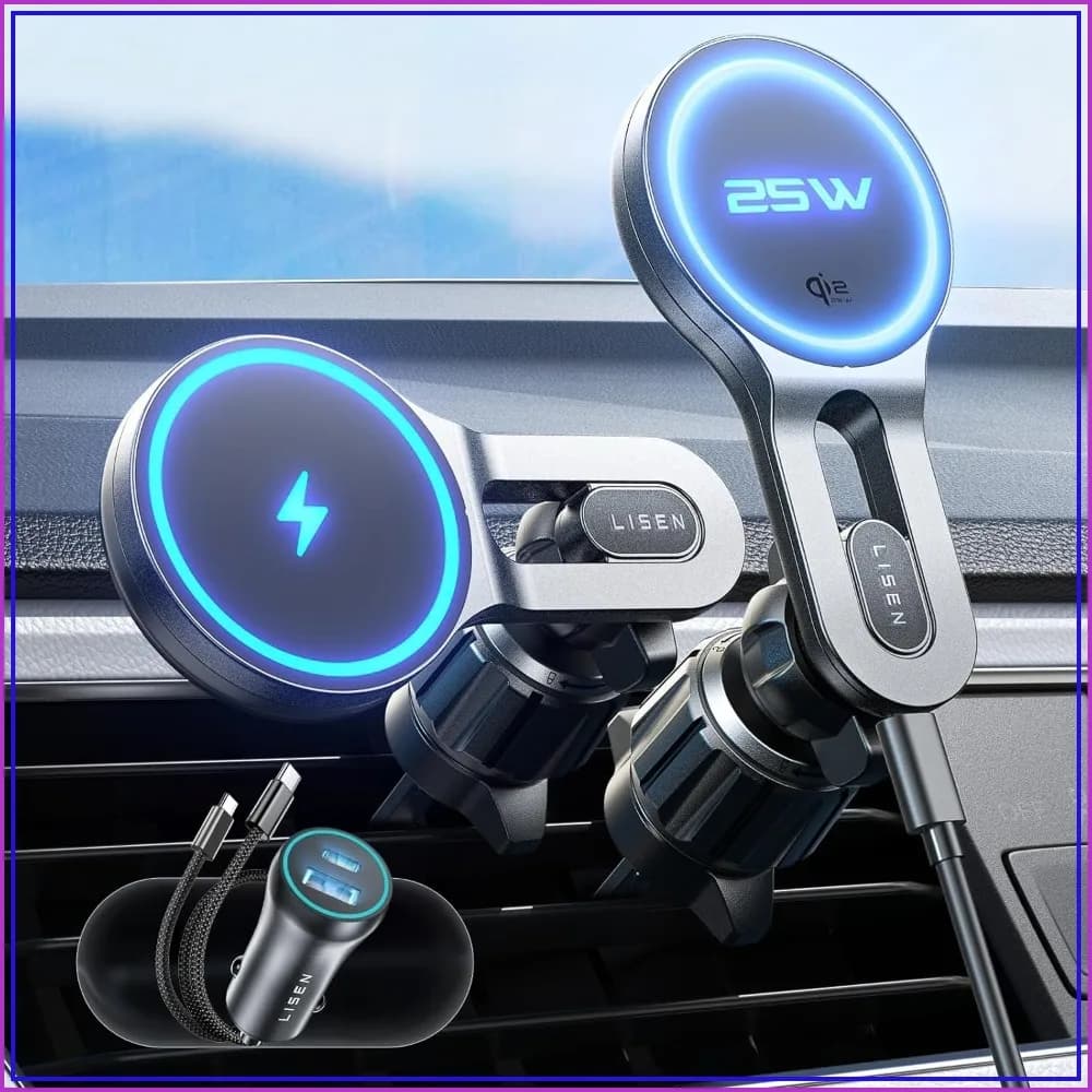 25W MagSafe Car Mount Charger, Fast Wireless Charging for iPhone 17/16/15/14/13/12, Car Vent Magnetic Phone Holder