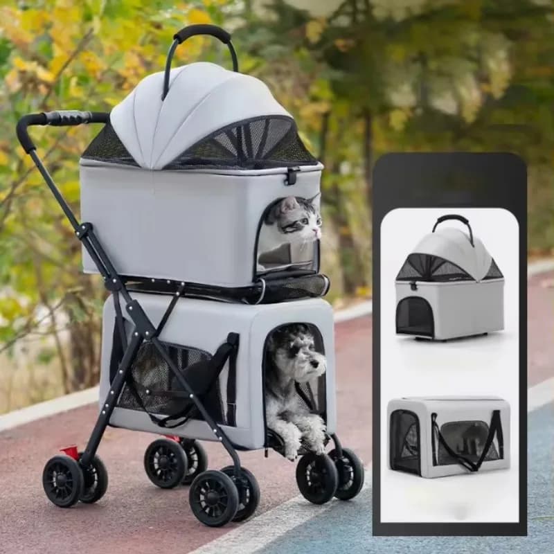 Passeggino per animali domestici pieghevole portatile regolabile a doppio strato per cani e gatti disponibile in piccole e grandi dimensioni