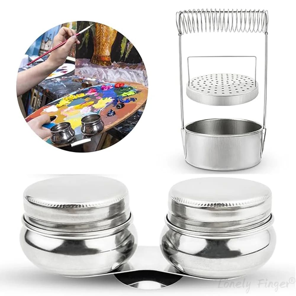 Pallet Cup with Lid, Double Solvent Container with 1 Stainless Steel Brush Washing Machine for Oil Paint, Watercolor, Solvent