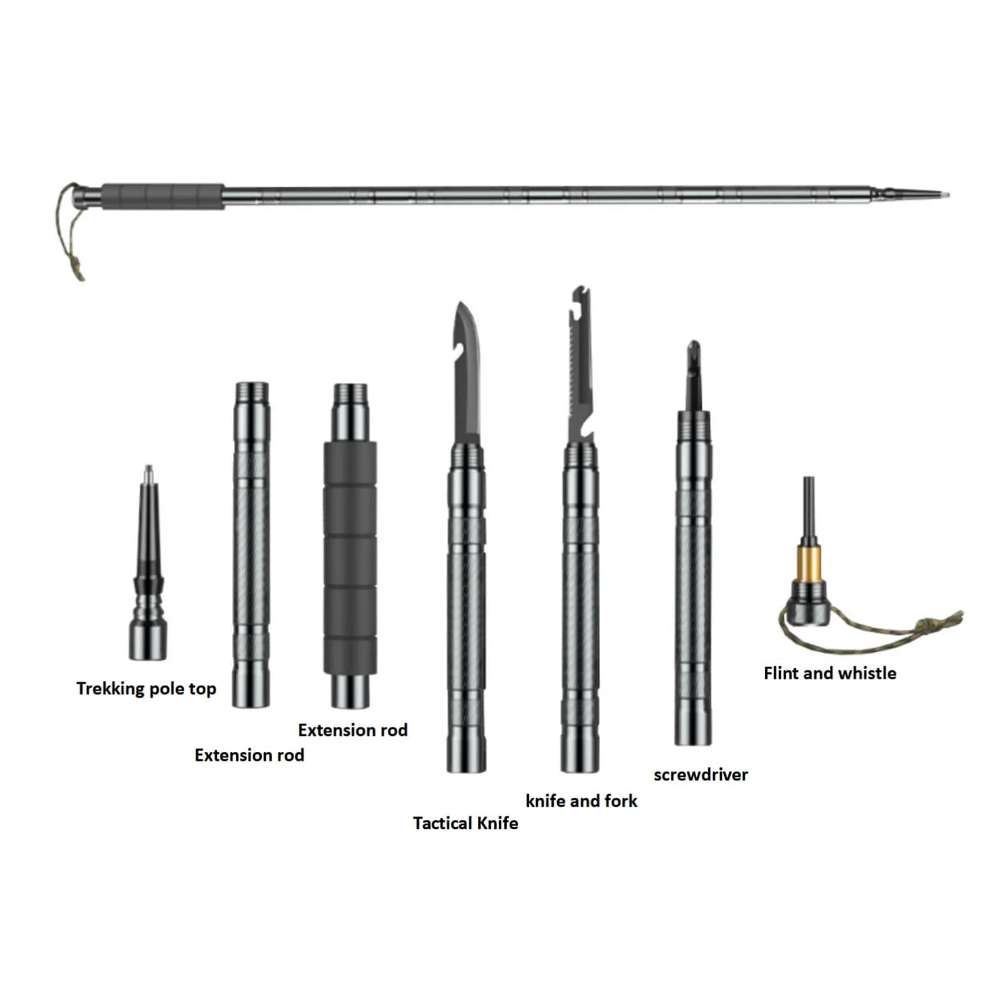 Multifunctional Tactical Mountain Trekking Poles Ultralight Walking Hiking Cane