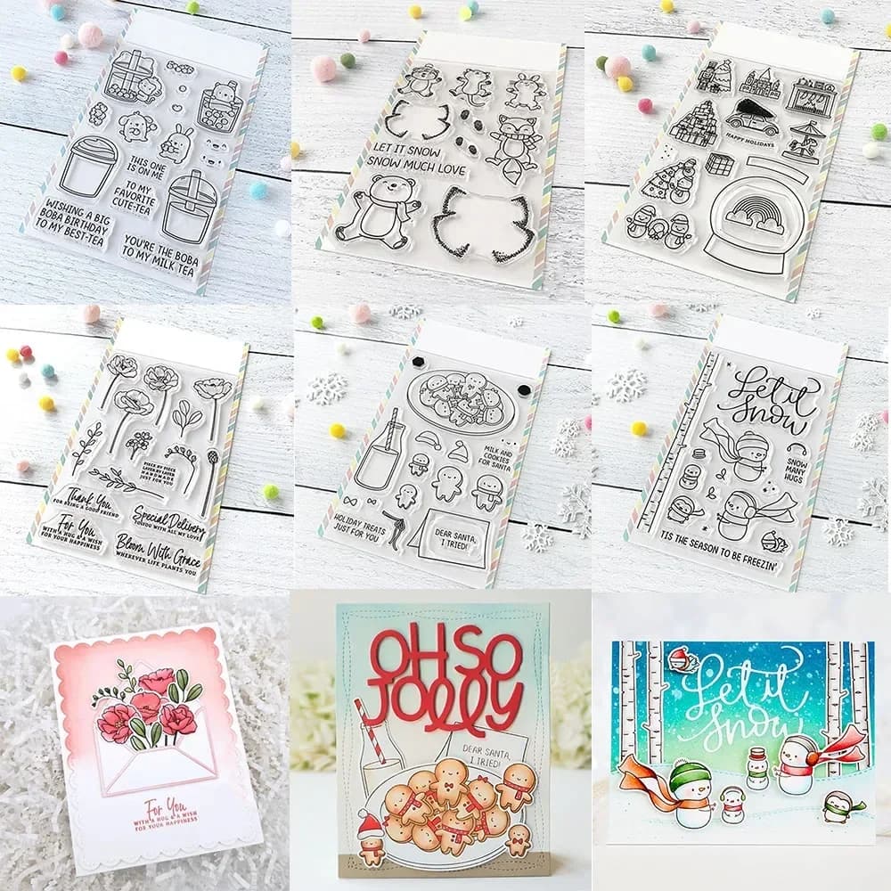Snow Angels Pet Puppies Cutting Dies and Stamps Sprigs Flower Gingerbread Cookies Stamp Set For DIY Scrapbooking Card Making