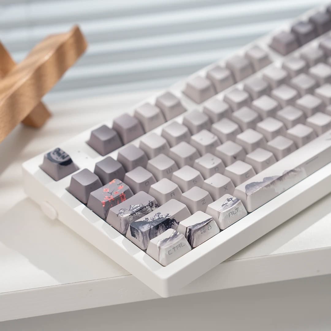 134 tasti PBT Ink Paesaggio Copritasti Retro Side Traslucido retroilluminato Keycap Profilo OEM per tastiera meccanica MX