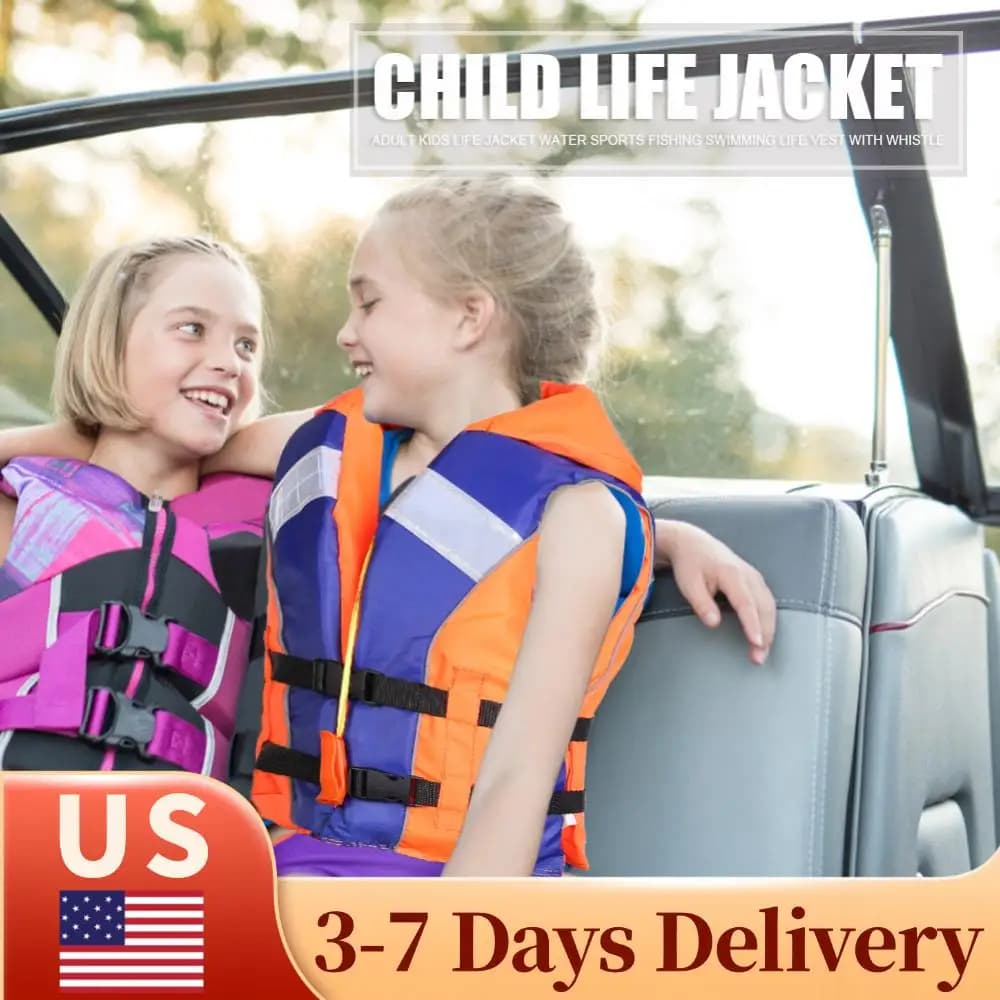 Giubbotto di salvataggio per bambini con strisce riflettenti e fischietto, ideale per la pesca e la navigazione