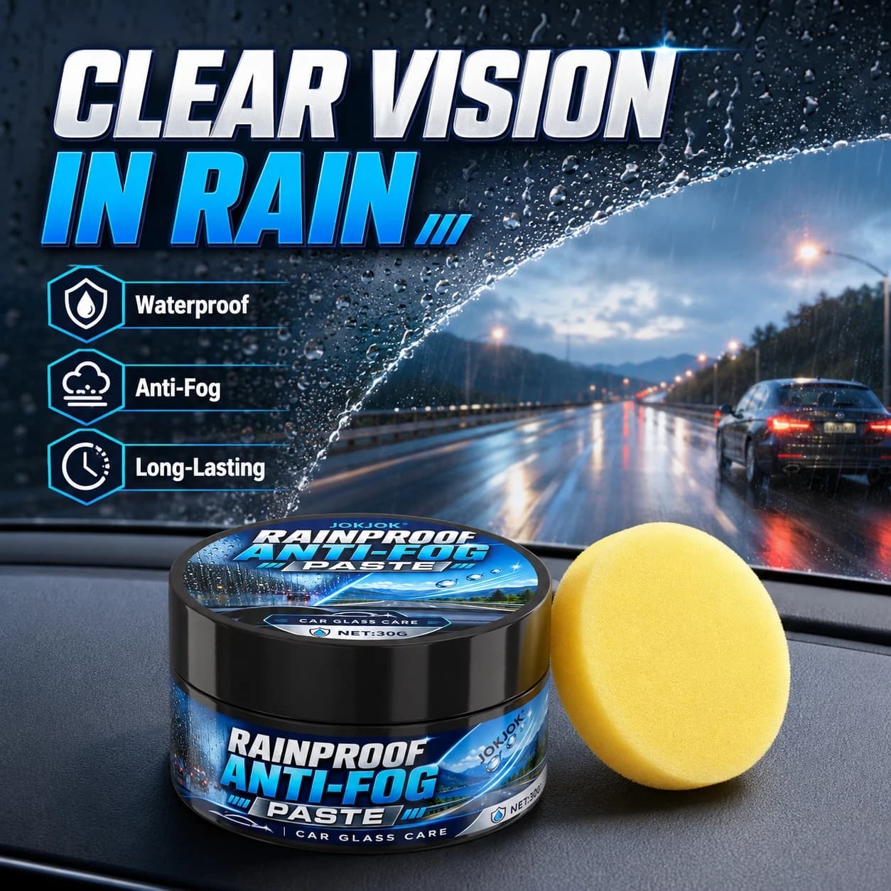 JOKJOK 30G Waterproof Fog-Proof Cream Anti Fog Hydrophobic Paste For Auto Windshield Bike Helmet Inner Glass Surfaces