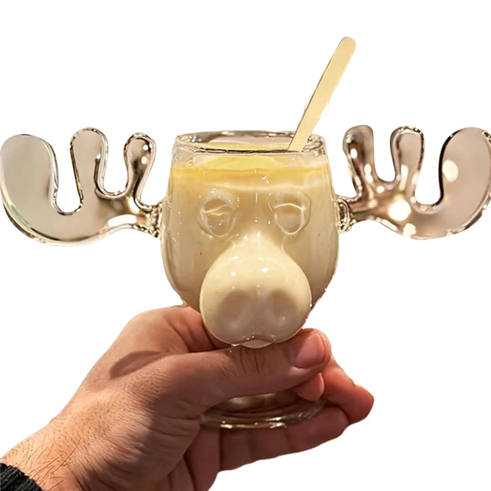 Tazza di alce di vetro da 240 ml Tazza di film per le vacanze di Natale Tazza di renna di alce carino Vino Birra Acqua Succo di latte Bicchieri Bicchieri