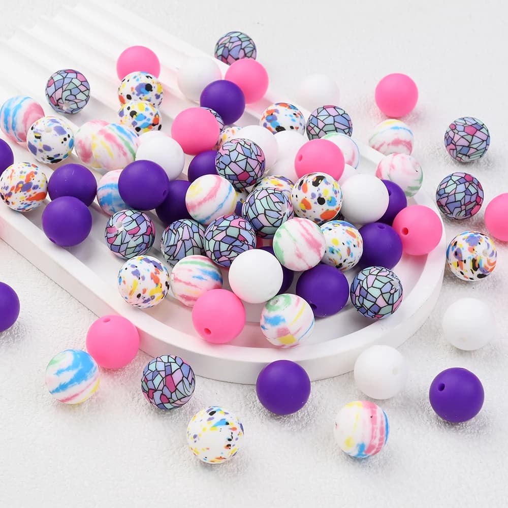 39 pezzi di perline rotonde colorate in silicone alimentare per accessori per gioielli con catena ciuccio fatta a mano, creazione di braccialetti fai da te