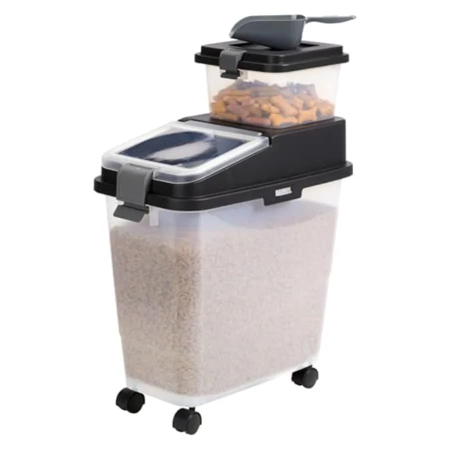 Set di 3 Contenitori Ermetici per Cibo per Cani, Uso Domestico, Plastica Senza BPA, Grigio, Chiusura Ermetica con Ruote e Cucchiaio Dosatore