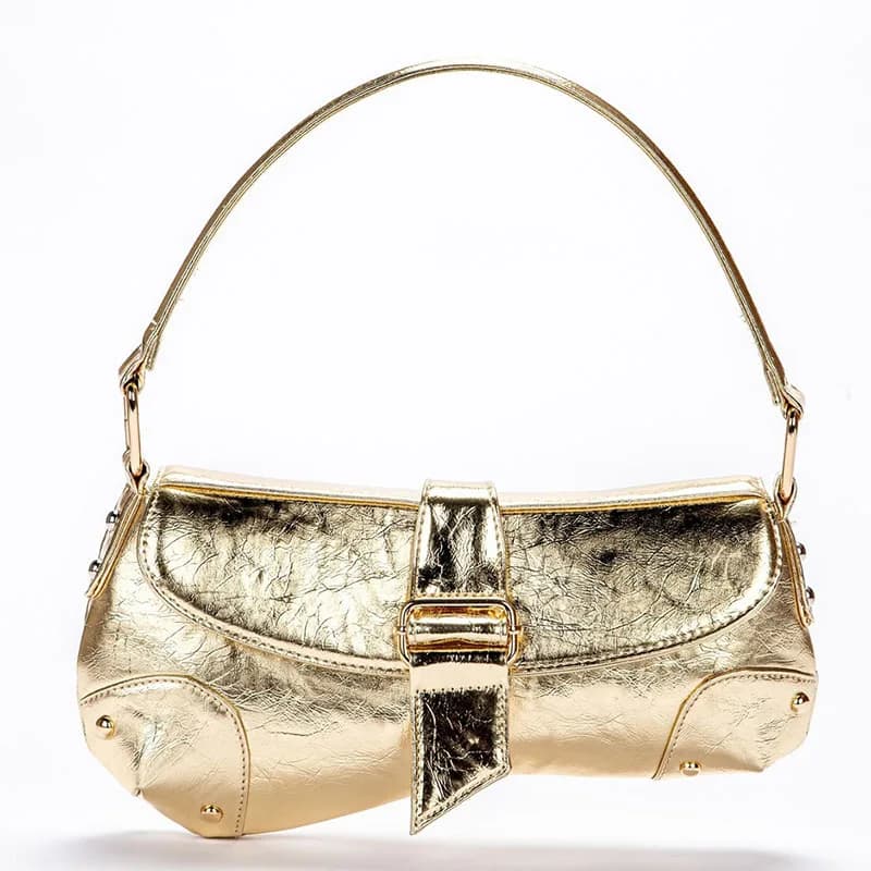 Vintage Leather Spicy Girl Armpit Bag New Fashion Maillard Style Shoulder Bag Rivet Belt Trendy Saddle Bag Retro Handbag