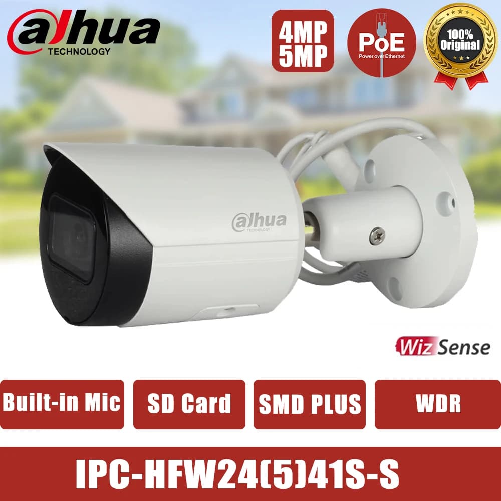 Telecamera IP Dahua 4MP WizSense con Supporto CCTV, Sicurezza Domestica Intelligente, Visione Notturna, Microfono Integrato, SMD Plus, Modello IPC-HFW2441S-S