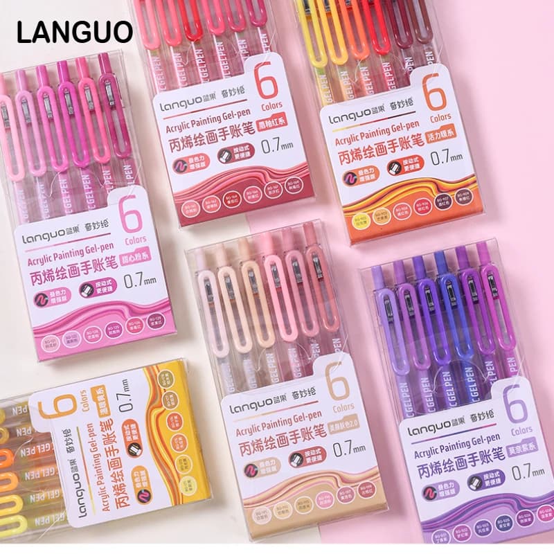 LANGUO 90/6 colori penna per pittura con effetto pressa stereoscopico penna gel acrilica multicolore pennarello per disegno materiale scolastico di cancelleria