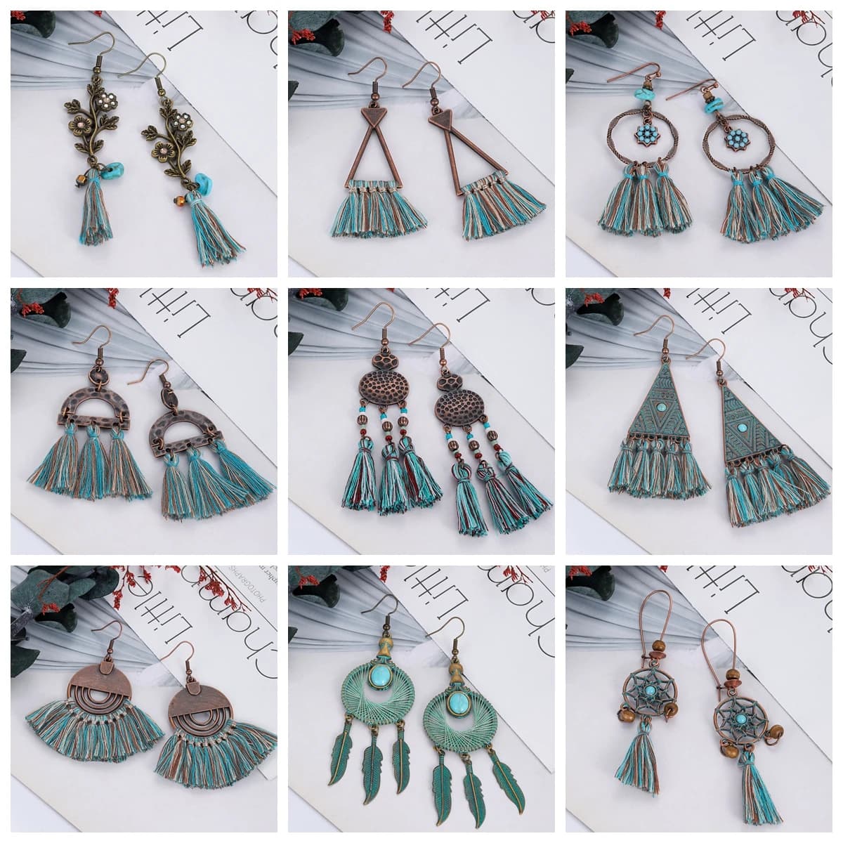 Boho Green Cotton Flower Round Dangle Earrings for Women Retro Antique Geometric Dreamcatcher Earrings New Indian Jewelry