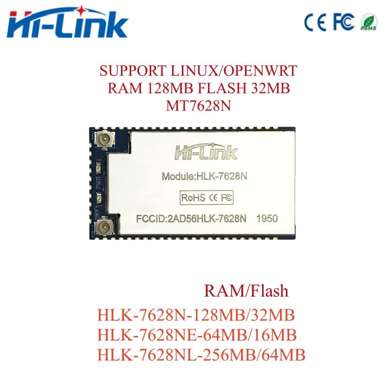 Wireless HLK-7628N MT7628N OpenWrt WiFi Router Module, Linux Test Card for Gateway 4G LTE with 128M 32M 7628NE, Smart Home CEFCC