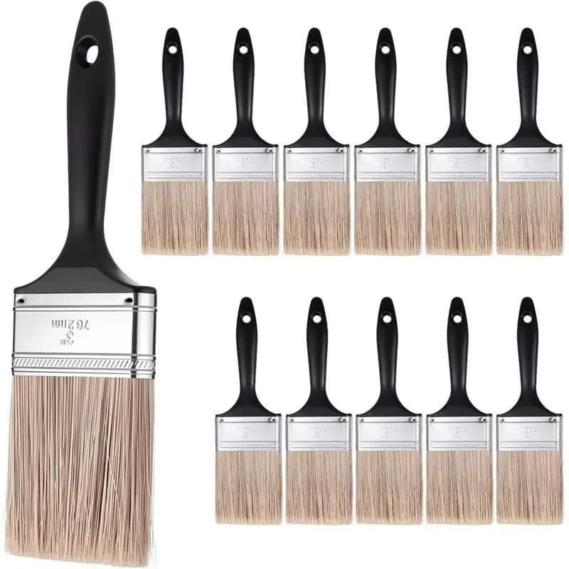[ABFI!】 Professional DIY Painting Tool 12 Pack 3 Inch Flat Paint Brush Set With Black Plastic Handles, Paint Brushes For Walls