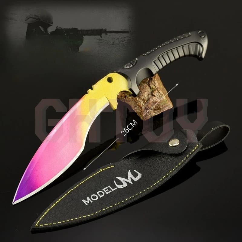 Modello di Arma GO Game da 26cm/10.24in, Coltello Gurkha in Metallo con Fodero in Pelle, Spade Giocattolo, Ornamento da Scrivania, Regalo per Ragazzi