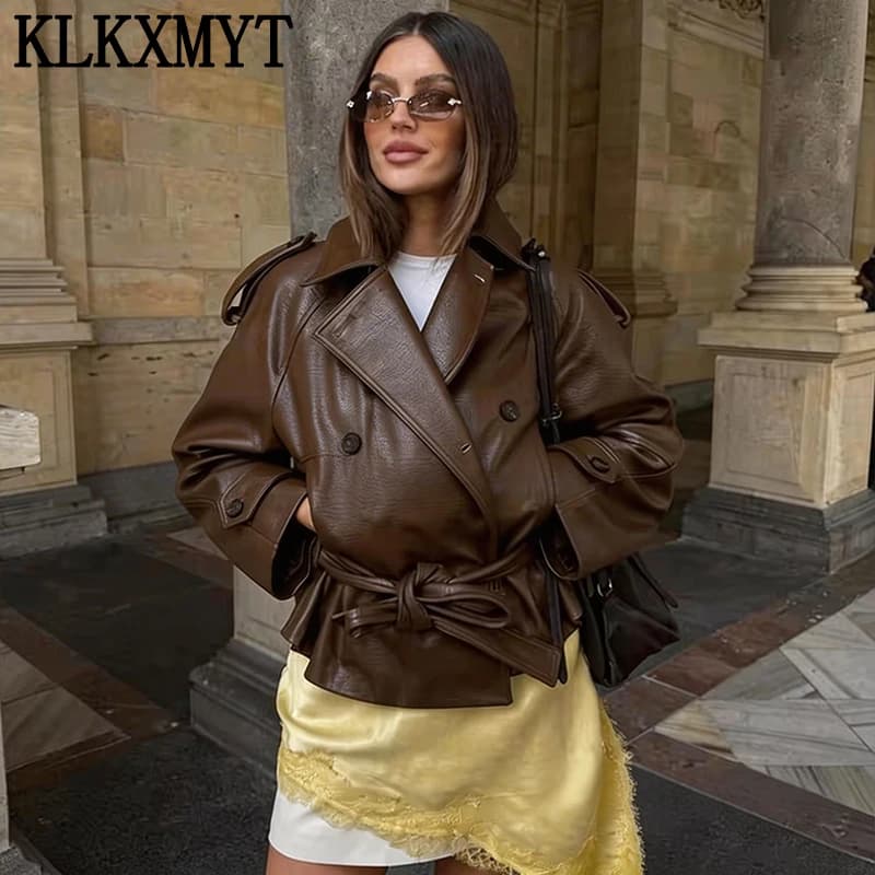 KLKXMYT Women's Faux Leather Jackets Long Sleeved Casual Coats New Fashion Women's Streetwear Casual Coat