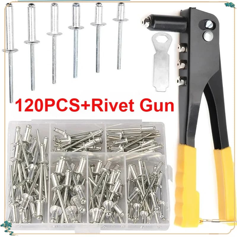 Heavy Duty Riveter Set Pop Rivet Gun and 120Pcs Blind Rivets Assortment Kit Hand Tools Rivet Nut Tool