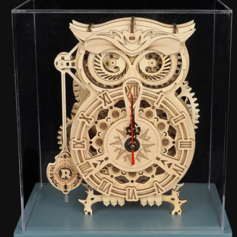 Orologio da parete fai-da-te Modello di blocchi di costruzione in legno Orologio a pendolo Giocattolo creativo fatto a mano Orologio puzzle Regalo per bambini Orologi da tavolo con gufo 3D