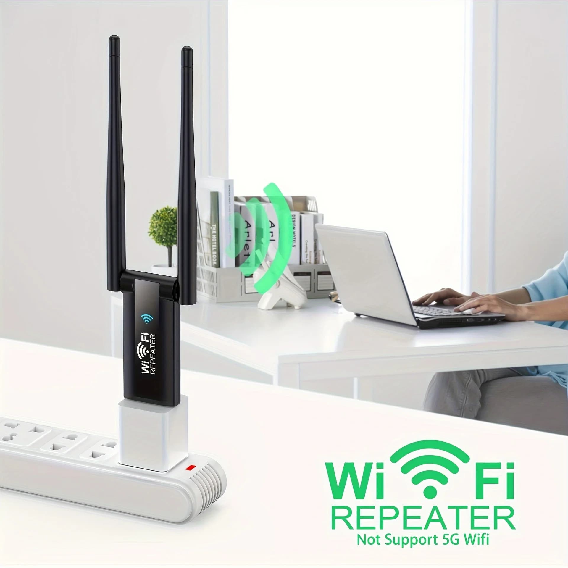 Ripetitore WiFi, Extender di Segnale Wireless 300Mbps con 2 Antenne Esterne, Amplificatore di Segnale WiFi Plug and Play, per Uso Domestico e Ufficio