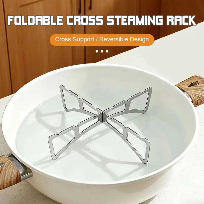 Compact Stainless Steel Steaming Rack, Foldable Cross Design Pot Stand Support for Outdoor Camping, BBQ and Home Kitchen Use